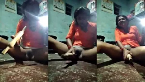 Desi Girl Dildoing With Wooden Roti Roller