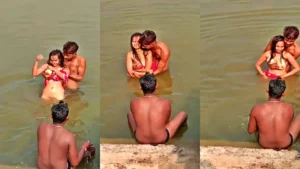 Desi Girl Enjoying River Bath With Group Of Boys