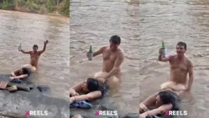 Uncle Drinking Beer And Fucking Milf In The River While Friends Watching