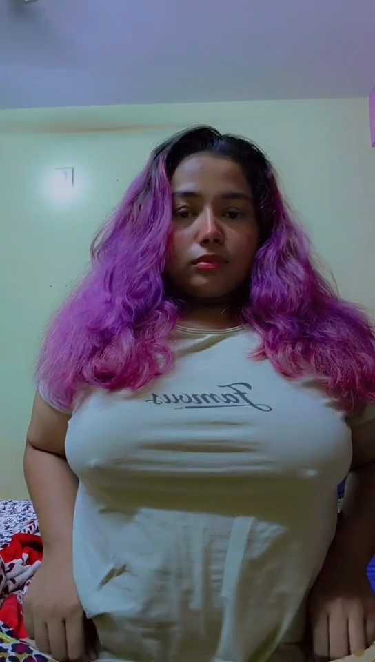 Purple Head Nepali Girl Holding Huge Boobs and Saying Daddy - Thumbnail 1