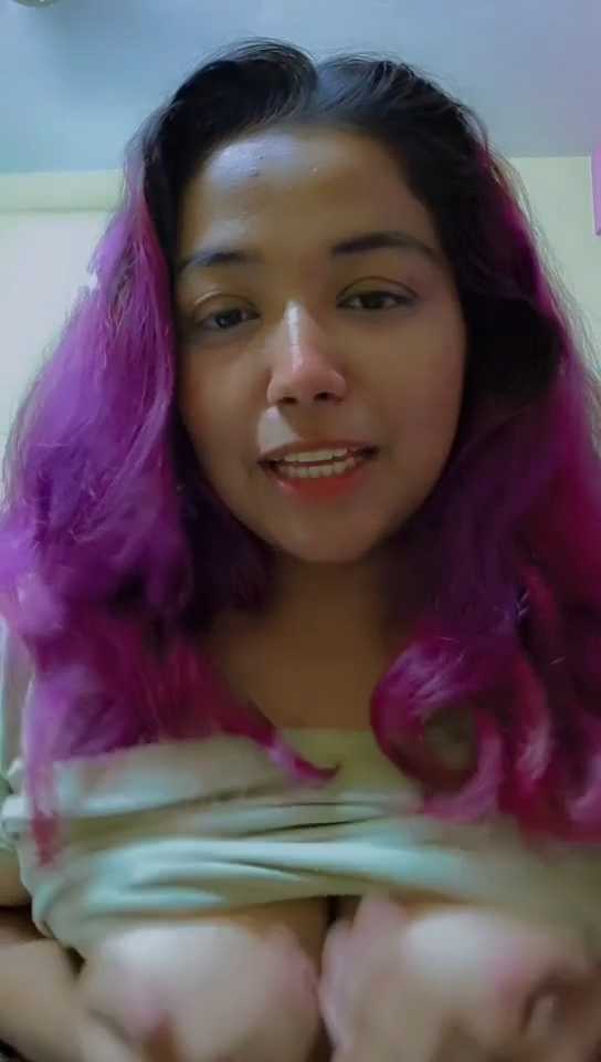 Purple Head Nepali Girl Holding Huge Boobs and Saying Daddy - Thumbnail 4